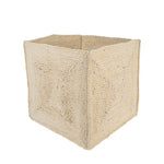 This is a jute bleached basket. The dimensions are  9" x 9" x 9".