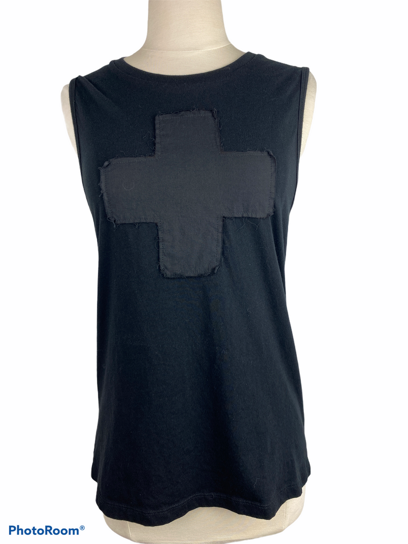 Black Tank Top with Black Cross patch