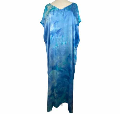 Ocean Blue Tie Dyed Silk Satin Muumuu dress