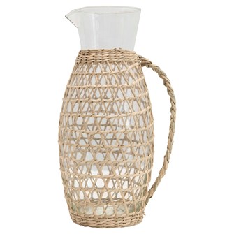 This is a seagrass covered pitcher with a seagrass handle.  Size: 5"width         9.5" Height  Holds 64 oz.