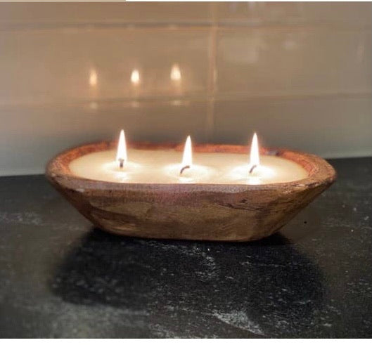 BC Petite wooden dough bowl soy wax candle