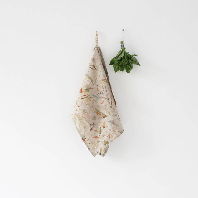 WS Leaves Natural Linen Kitchen Towel