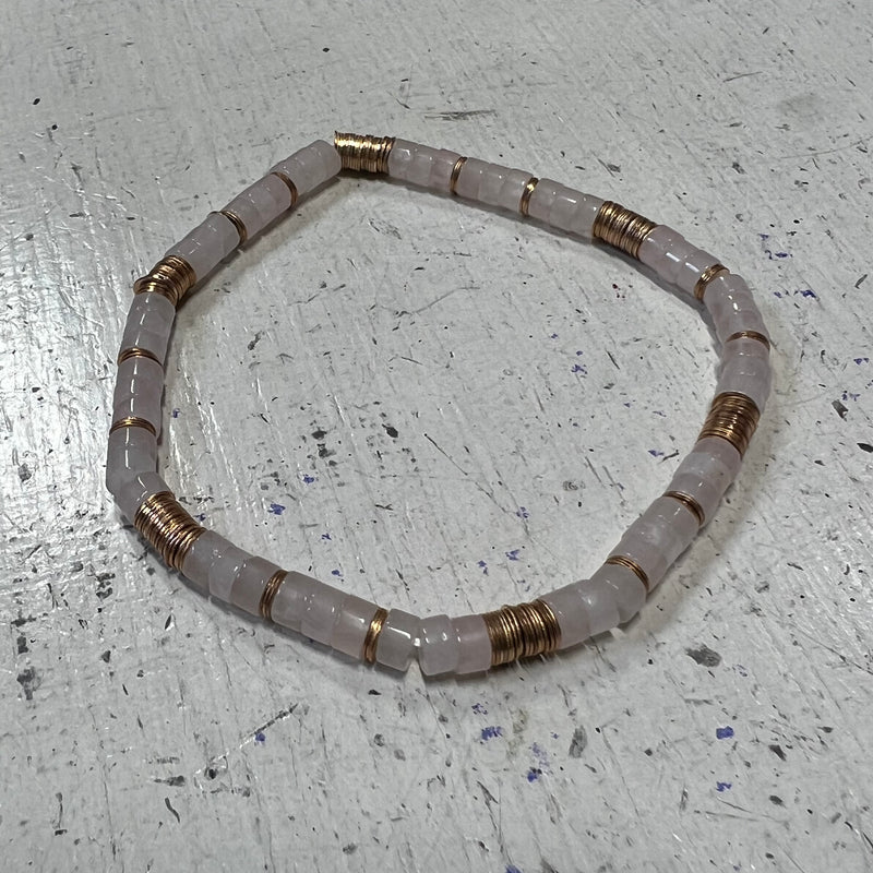 CC - Rose Quartz Semi Precious Disc Bracelet