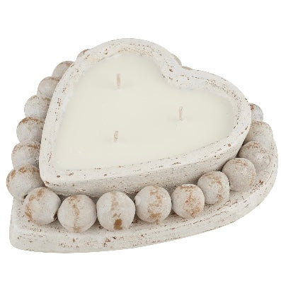 BC Beaded heart wood and clay candle