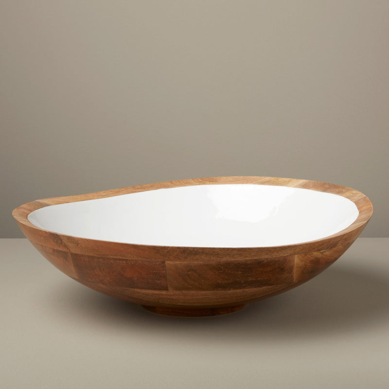 WS Mango Wood & White Enamel Bowl, XL
