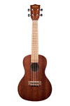 Mahogany dark wood ukulele with white background. 