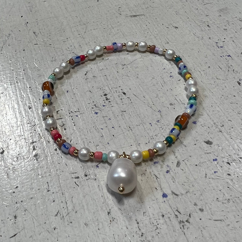 CC - Pearl & Multicolored Bead Bracelet