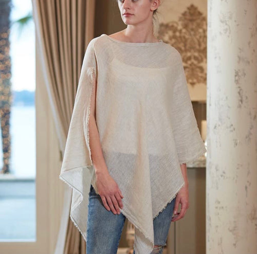 flax linen poncho with fringed edges