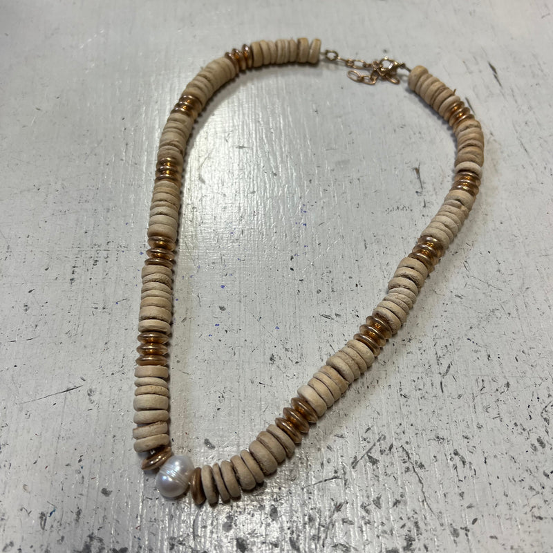 CC - Wood & Pearl Necklace